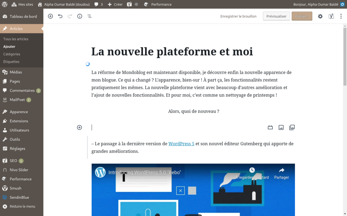 Article : La nouvelle plateforme et moi